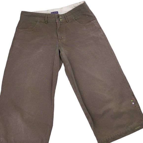Ibex Organic Pants Capri Capris Brown Size 8 Crop Cropped Embroidered Hiking - Picture 1 of 8